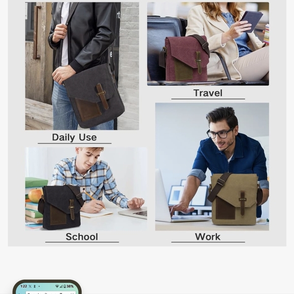 Messenger Bag,VASCHY Vintage Shoulder Bag Small Canvas Leather Lightweight Cross - Picture 3 of 10